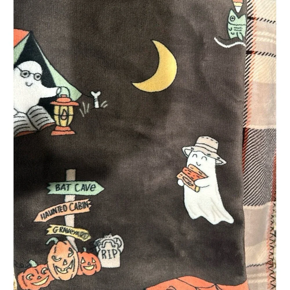 Viral Isaac Mizrahi Halloween Ghosts Camping, Reading, Fishing Reversible Throw